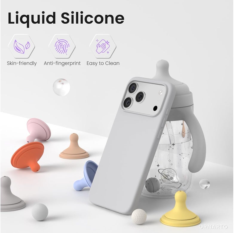 YoYoTech iPhone 17 Pro Max Liquid Silicon Case Slim-Soft Shockproof Protective with Microfiber Lining iPhone 17 Pro Max 6.9-inch 2025 Silicon Case - Silver - Image 2