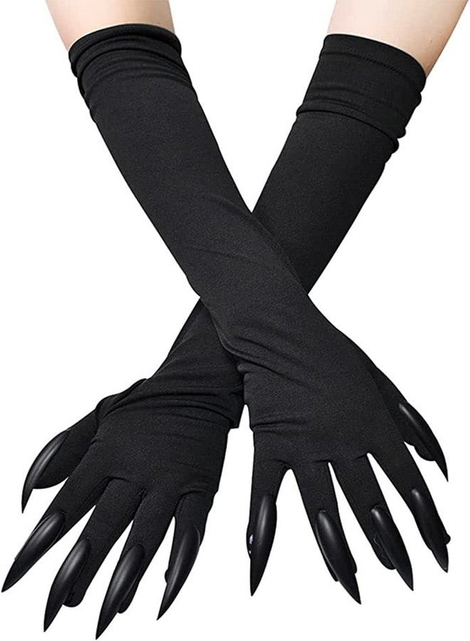 أوليفان قفازات أوليفان بمخالب قطة، إكسسوارات أزياء سوداء للنساء، قفازات طويلة الأظافر/المخالب، قفازات حيوانية مشاغبة للهالوين (أسود) - Image 2