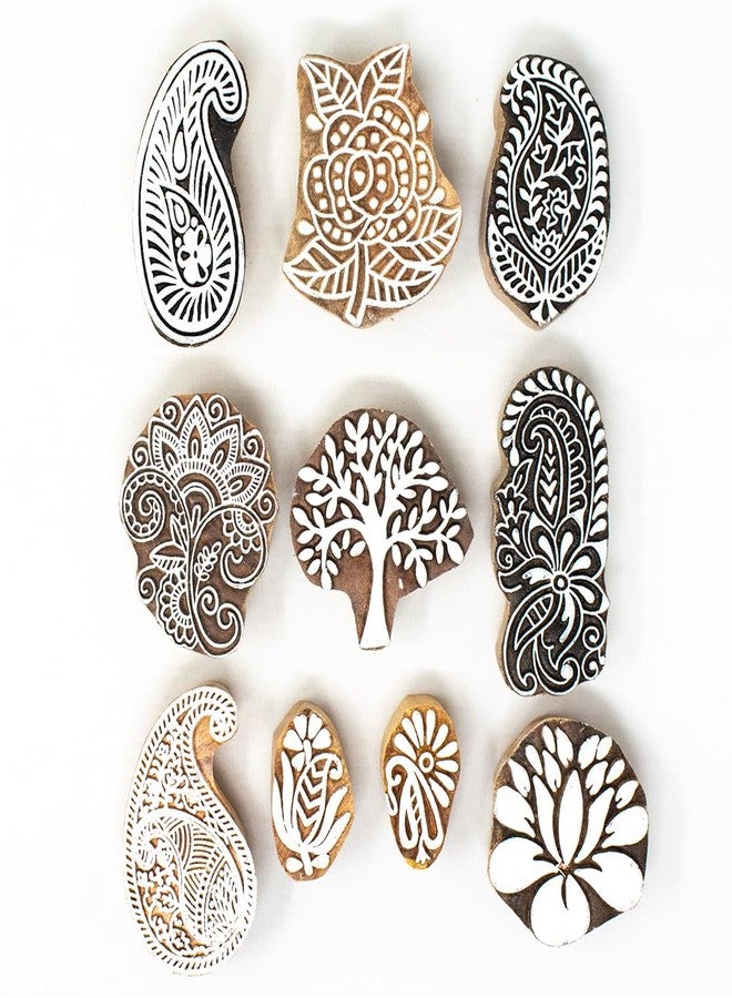 TwoGrams Wooden Stamp Block, Printing Stamp Design Set | Block for Printing Saree Border | Dresses, Craft Card Making, Scrapbook, Clay Pottery | Set of 10 - Image 2