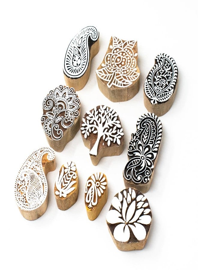 TwoGrams Wooden Stamp Block, Printing Stamp Design Set | Block for Printing Saree Border | Dresses, Craft Card Making, Scrapbook, Clay Pottery | Set of 10 - Image 1