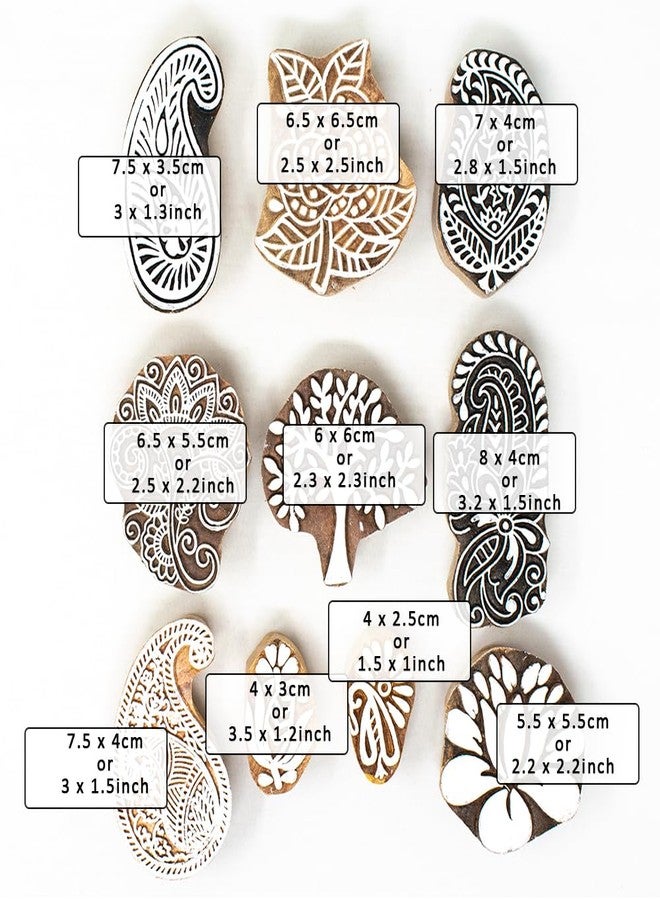 TwoGrams Wooden Stamp Block, Printing Stamp Design Set | Block for Printing Saree Border | Dresses, Craft Card Making, Scrapbook, Clay Pottery | Set of 10 - Image 4