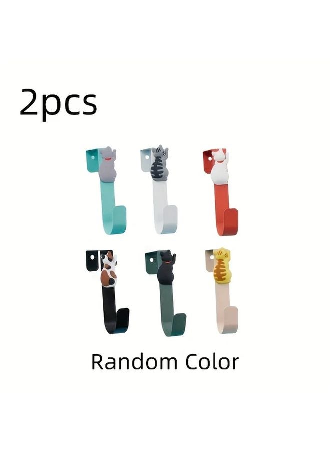 Random Color Cat Shaped Adhesive Hooks for Bathroom Bedroom Door Towels - Image 1