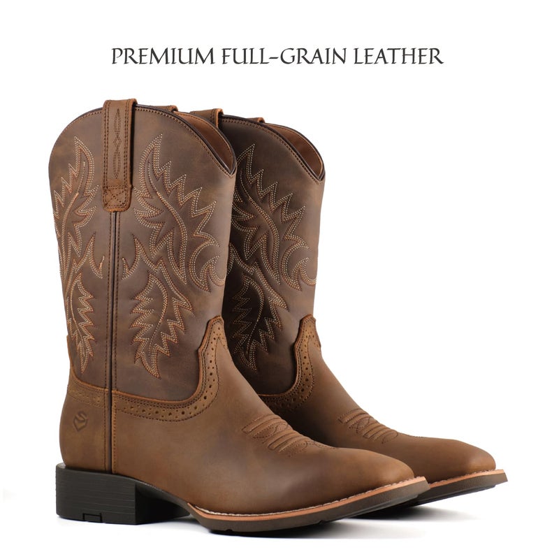 SUREWAY Cowboy Boots For Men - Mens Square Toe Western Boot,Oil/Slip Resistant,Durable Fashionable Classic Pull on 10 Inch Boots Mid Calf Wellington Boots - Image 4