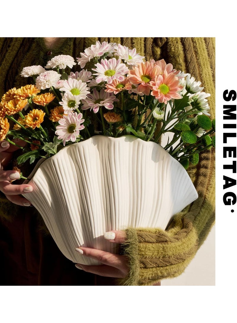 Arabest Coastal Shell-Shaped Ceramic Vase for Living Room, Modern Home Decor, Unique Farmhouse Aesthetic, Shelf and Centerpiece Table Decor - Image 4