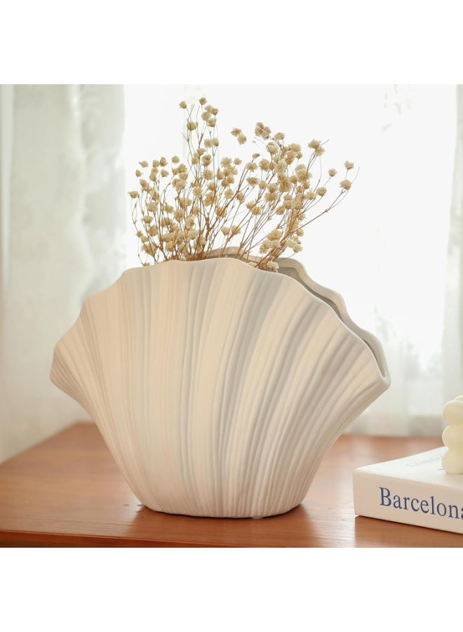 Arabest Coastal Shell-Shaped Ceramic Vase for Living Room, Modern Home Decor, Unique Farmhouse Aesthetic, Shelf and Centerpiece Table Decor - Image 1
