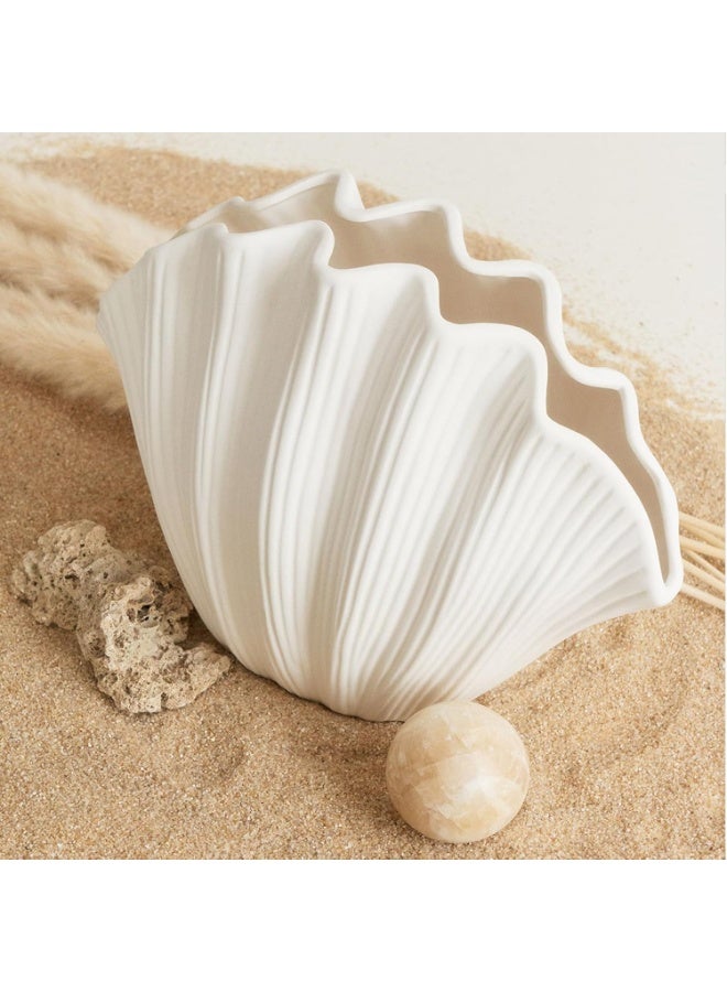 Arabest Coastal Shell-Shaped Ceramic Vase for Living Room, Modern Home Decor, Unique Farmhouse Aesthetic, Shelf and Centerpiece Table Decor - Image 2