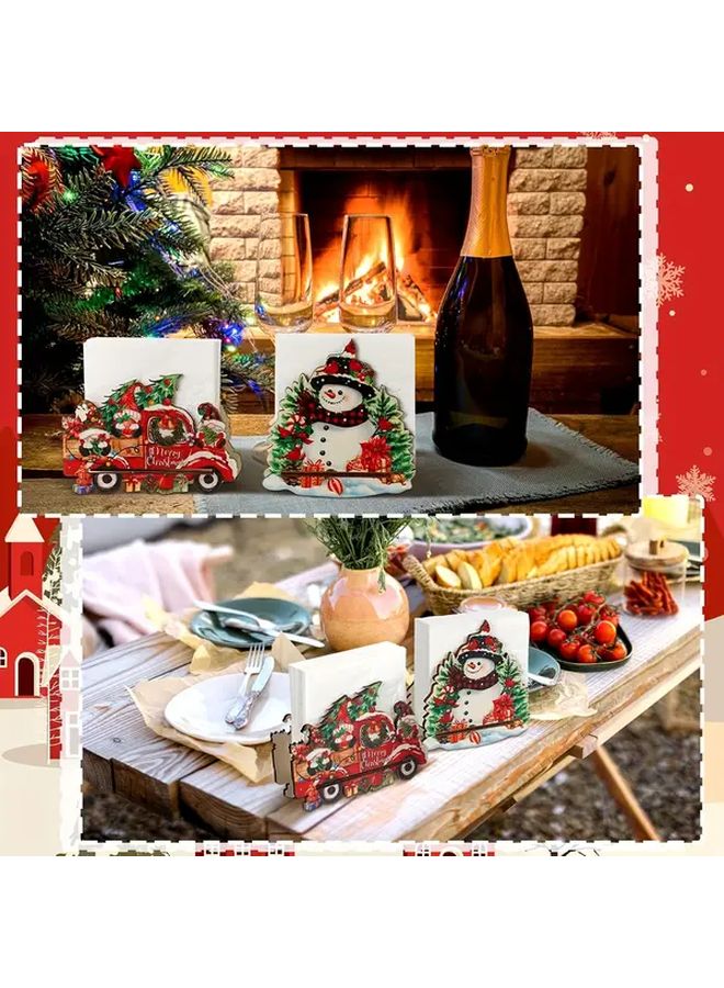 Wooden Napkin Holder Christmas Truck Or Snowman Design Festive Table Decoration - Image 4