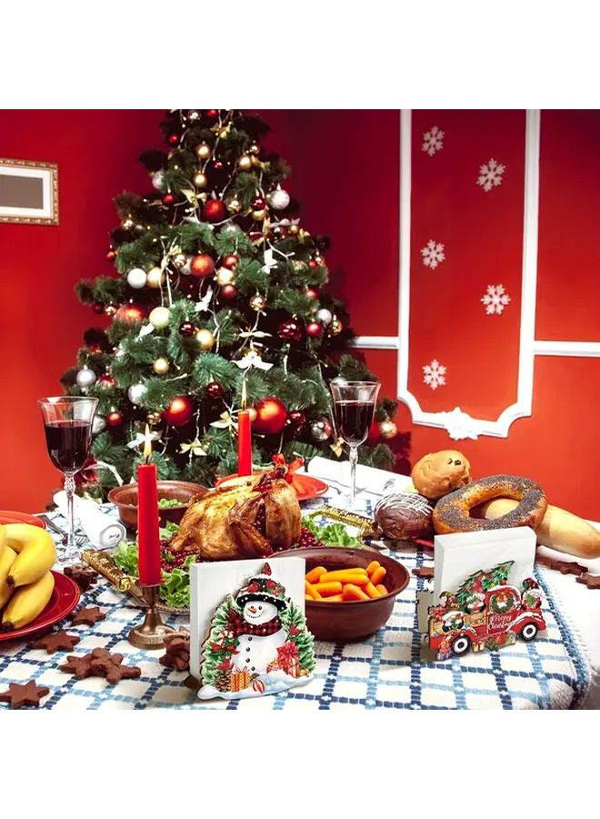 Wooden Napkin Holder Christmas Truck Or Snowman Design Festive Table Decoration - Image 3