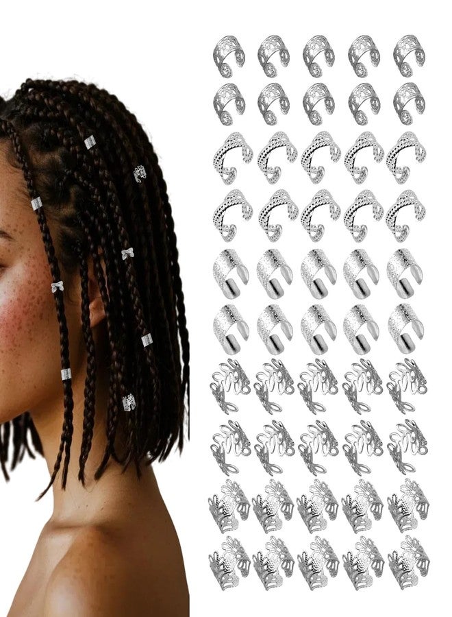 Glamer 60 Pcs Silver Hair Jewelry Kit for Braids and Dreadlocks, 5 Styles Metal Hair Clips Rings and Accessories, Loc Jewels Braid Decorations for Women - Image 1
