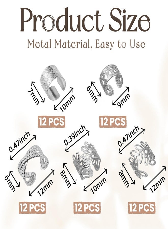 Glamer 60 Pcs Silver Hair Jewelry Kit for Braids and Dreadlocks, 5 Styles Metal Hair Clips Rings and Accessories, Loc Jewels Braid Decorations for Women - Image 3