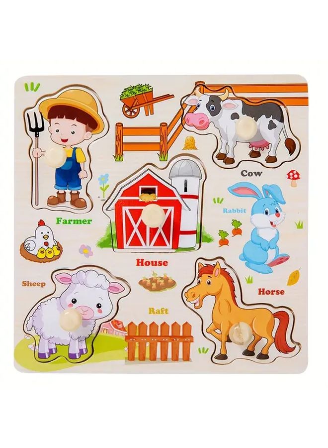Farm Wooden 3D Puzzle Toy Preschool Math Geometric Shape Matching Board for Cognitive Learning - Image 1