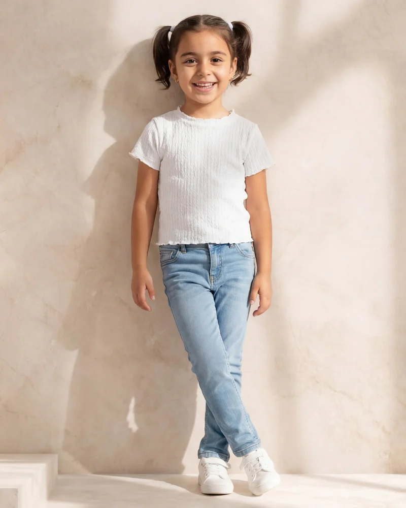 Redtag Girls White Jacquard Jersey Top