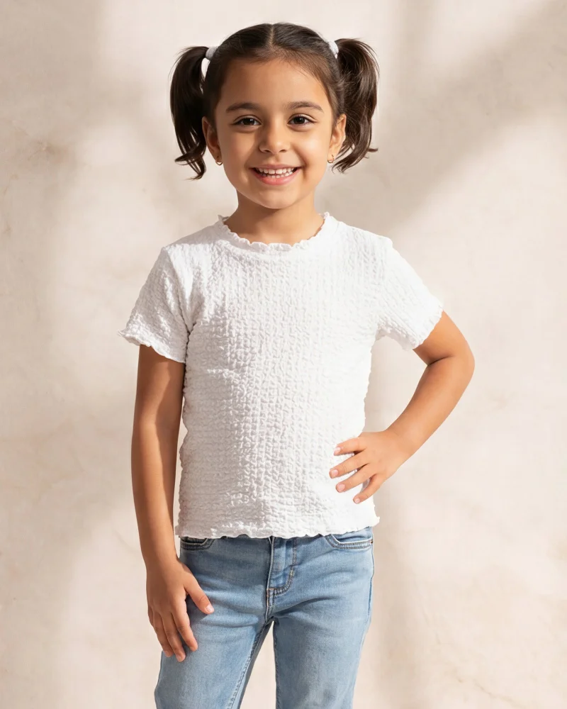 Redtag Girls White Jacquard Jersey Top