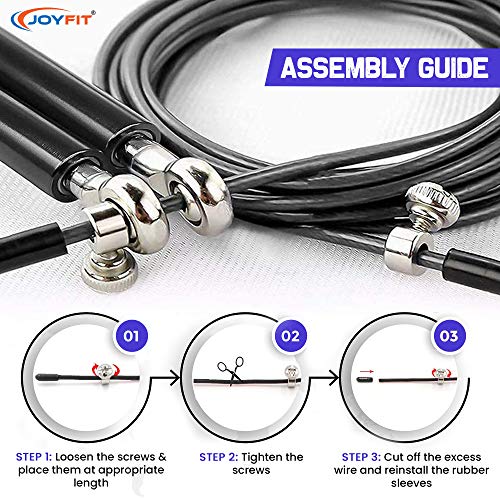 JoyFit Aluminium Adjustable Jumping Rope for Men Women, Weight Loss, Tangle Free, Cardio, Skipping Rope for Crossfit, Boxing, MMA and HIIT Workouts (Black) - Image 4