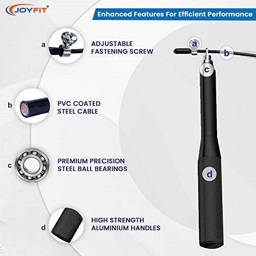 JoyFit Aluminium Adjustable Jumping Rope for Men Women, Weight Loss, Tangle Free, Cardio, Skipping Rope for Crossfit, Boxing, MMA and HIIT Workouts (Black) - Image 3