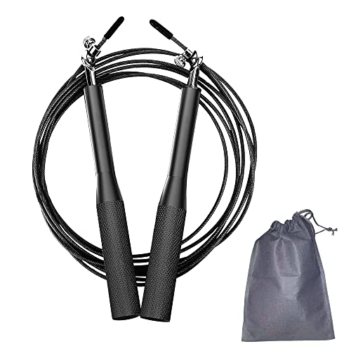 JoyFit Aluminium Adjustable Jumping Rope for Men Women, Weight Loss, Tangle Free, Cardio, Skipping Rope for Crossfit, Boxing, MMA and HIIT Workouts (Black) - Image 1