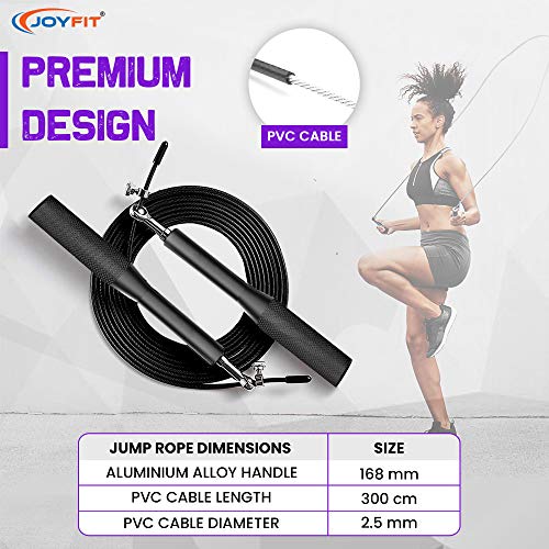 JoyFit Aluminium Adjustable Jumping Rope for Men Women, Weight Loss, Tangle Free, Cardio, Skipping Rope for Crossfit, Boxing, MMA and HIIT Workouts (Black) - Image 2