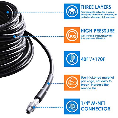 ZOFINE Sewer Jetter Kit for Pressure Washer 150FT, 5800PSI Drain Cleaner Hose 1/4 Inch NPT Corner, Rotating and Button Nose Sewer Jetting Nozzle Pearl Corsage Pin Waterproof Tape with 2 Spanner - Image 3