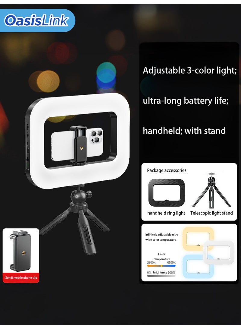 OasisLink Rechargeable Selfie Portable Ring Light, Adjustable 3-Color Fill Light, Rechargeable Ring Light with Wireless Square Design and 8000mah Battery, Mobile Video Stabilizer for iPhone (with Tripod) (with Tripod - Image 2
