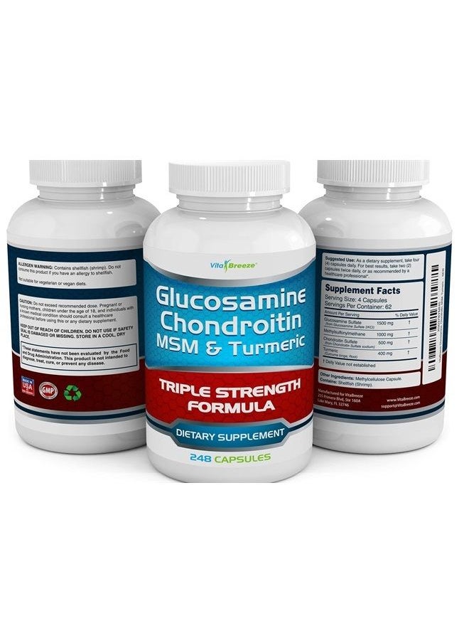 VitaBreeze - Glucosamine Chondroitin, MSM & Turmeric Dietary Supplement - 248 Capsules - Image 1