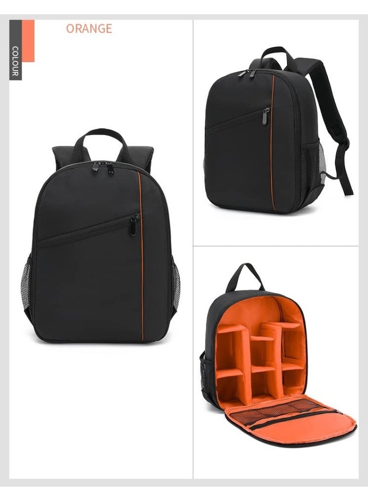 عام حقيبة ظهر قابلة للتحويل لكاميرا DSLR (أسود/برتقالي) - مقاومة للماء، ملائمة قابلة للتعديل مع أحزمة مبطنة، تصميم للجنسين، مثالية للمغامرات الخارجية والرحلات والمشي لمسافات طويلة وشاحن بطارية سريع MH-24 لبطارية EN-EL14 متوافقة مع كاميرات Nikon P7000 P7100 P7200 P7700 P7800 D5100 D5200 D5300 D5500 D5600 D3100 D3200 D3300 D3500 - Image 2