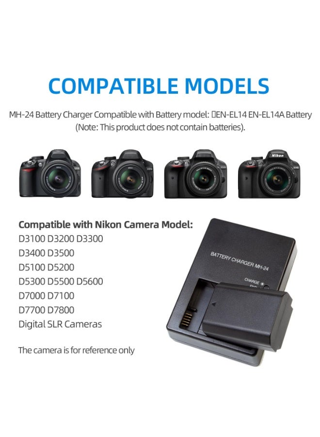 عام حقيبة ظهر قابلة للتحويل لكاميرا DSLR (أسود/برتقالي) - مقاومة للماء، ملائمة قابلة للتعديل مع أحزمة مبطنة، تصميم للجنسين، مثالية للمغامرات الخارجية والرحلات والمشي لمسافات طويلة وشاحن بطارية سريع MH-24 لبطارية EN-EL14 متوافقة مع كاميرات Nikon P7000 P7100 P7200 P7700 P7800 D5100 D5200 D5300 D5500 D5600 D3100 D3200 D3300 D3500 - Image 5