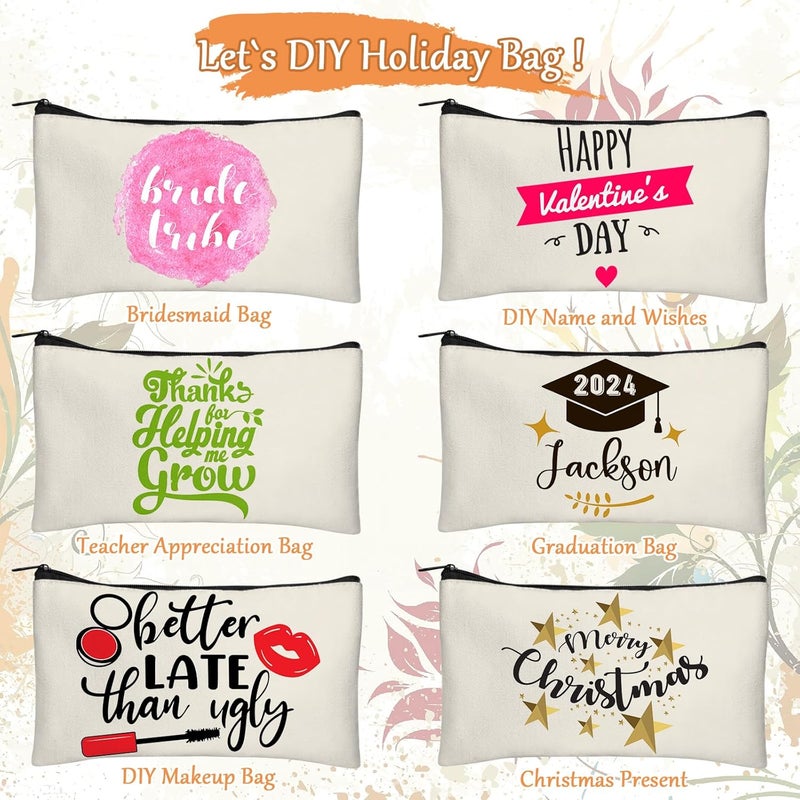 Legigo 50 Pack Blank DIY Craft Bag Canvas Pencil Case Blank Makeup Bags- Beige Canvas Pencil Pouch Bulk Canvas Cosmetic Bag Multi-Purpose Travel Toiletry Bag Canvas Zipper Bags (8.3 × 5 Inch) - Image 4
