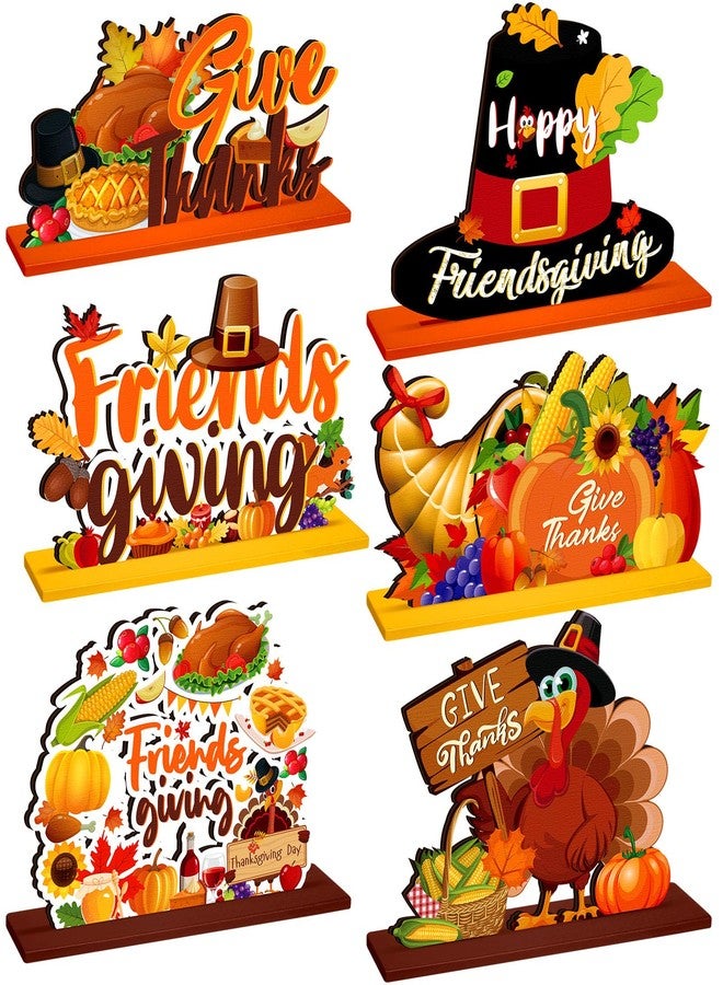 Yuntau 6 Pcs Friendsgiving Party Table Wooden Decorations Thanksgiving Pumpkin Turkey Decor Friends Giving Display Table Centerpieces for Fall Autumn Thanksgiving Home Decor Harvest Party Supplies - Image 1