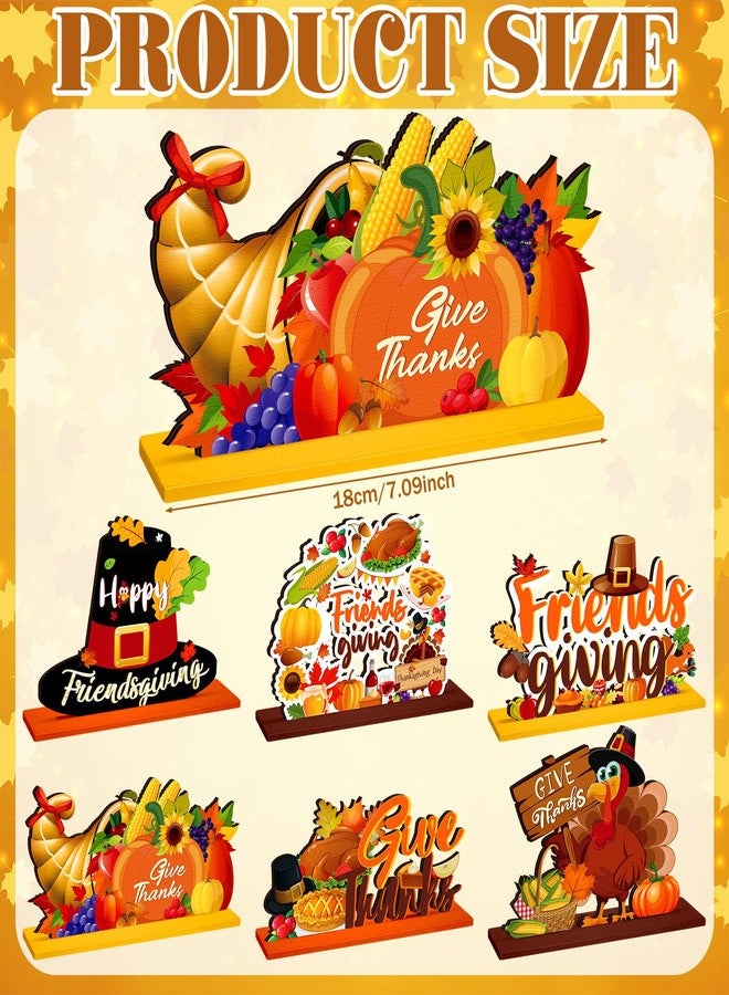 Yuntau 6 Pcs Friendsgiving Party Table Wooden Decorations Thanksgiving Pumpkin Turkey Decor Friends Giving Display Table Centerpieces for Fall Autumn Thanksgiving Home Decor Harvest Party Supplies - Image 2