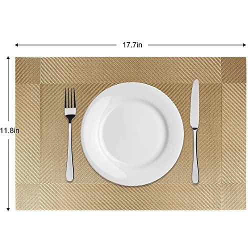 GDNK Washable PVC Heat Resistant Colorful Place Mats for Kitchen Dining Table Mates Washable Heat-Resistant for Dining Table (4 Pack) (Gold) - Image 2