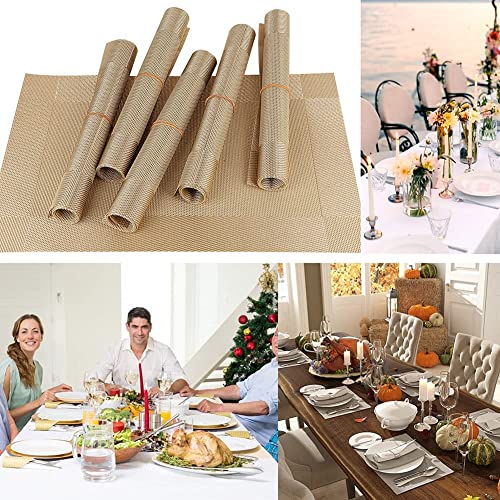 GDNK Washable PVC Heat Resistant Colorful Place Mats for Kitchen Dining Table Mates Washable Heat-Resistant for Dining Table (4 Pack) (Gold) - Image 4