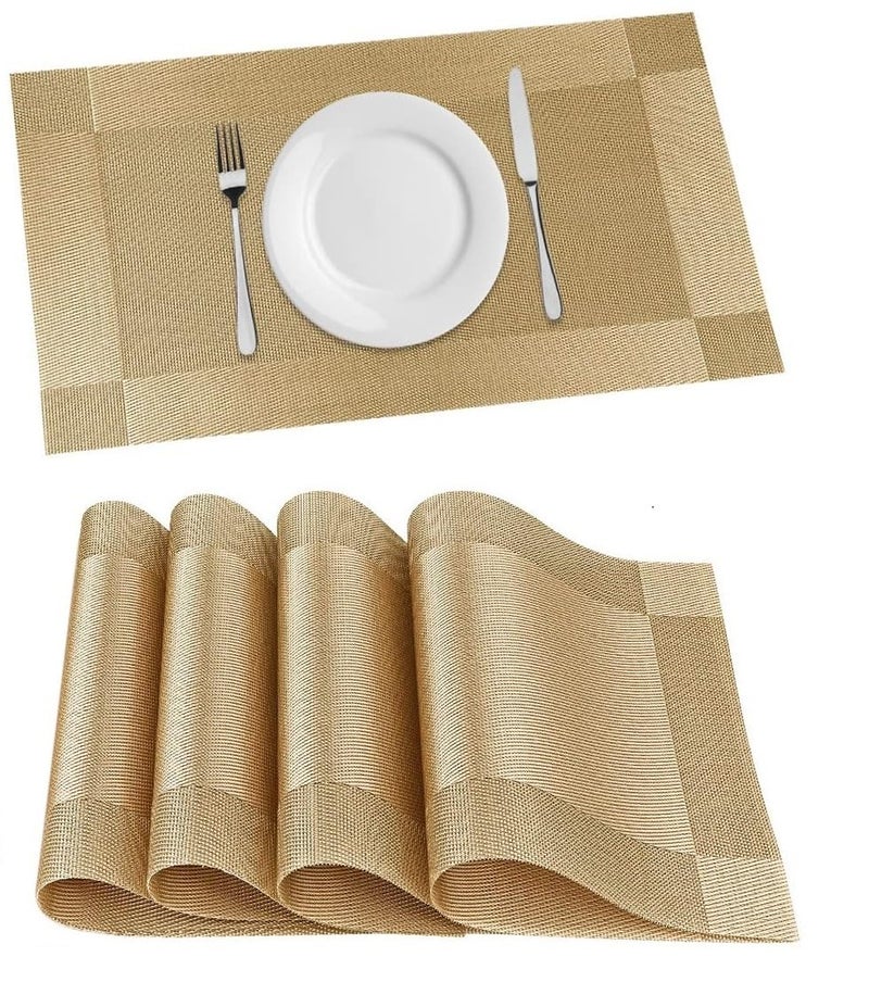 GDNK Washable PVC Heat Resistant Colorful Place Mats for Kitchen Dining Table Mates Washable Heat-Resistant for Dining Table (4 Pack) (Gold) - Image 1