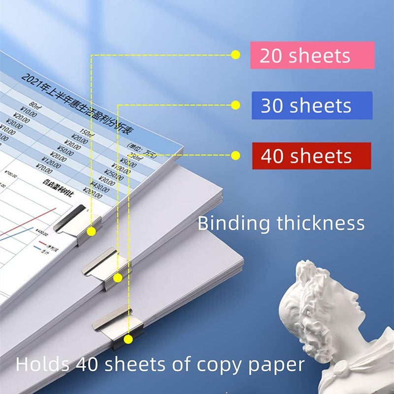 FEXONXA موزع مشبك ورق محمول يدوي مع 50 مشبك فولاذي مقاوم للصدأ – مجموعة مشابك قابلة لإعادة الاستخدام للمستندات، المكتب، المنزل، والمدرسة (1 قطعة دباسة + 50 مشبك) - Image 5