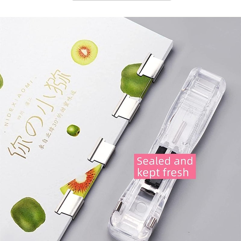 FEXONXA موزع مشبك ورق محمول يدوي مع 50 مشبك فولاذي مقاوم للصدأ – مجموعة مشابك قابلة لإعادة الاستخدام للمستندات، المكتب، المنزل، والمدرسة (1 قطعة دباسة + 50 مشبك) - Image 3