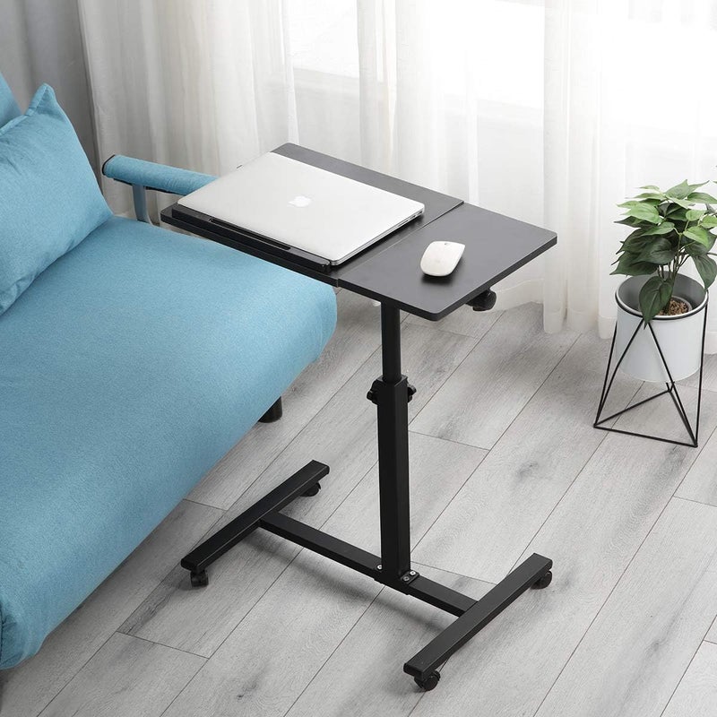 TigerDad Overbed Bedside Desk Mobile Rolling Laptop Stand Tilting Overbed Table with Wheels Height Adjustable Tray Table for Laptop Bed Sofa Side Table (Black) - Image 2