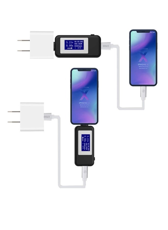 عداد قوة USB نوع-C، جهاز اختبار الجهد والتيار ثنائي الاتجاه USB C، مقياس أمبير 0-5 أمبير مقياس جهد 4-30 فولت، جهاز اختبار سلامة شاحن USB-C، متر متعدد الوظائف بشاشة LCD ملونة رقمية، كاشف للتيار والجهد - Image 3