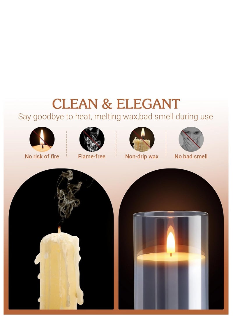 عام مجموعة شموع عديمة اللهب LED باللون الرمادي، شموع شموع الشاي تعمل بالبطارية، شموع زجاجية عديمة اللهب لعيد الحب مع جهاز تحكم عن بعد، 3 شموع وهمية شموع LED، زفاف، ديكورات الطاولة - Image 5