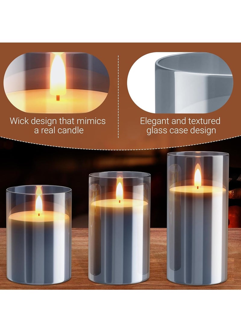 عام مجموعة شموع عديمة اللهب LED باللون الرمادي، شموع شموع الشاي تعمل بالبطارية، شموع زجاجية عديمة اللهب لعيد الحب مع جهاز تحكم عن بعد، 3 شموع وهمية شموع LED، زفاف، ديكورات الطاولة - Image 4