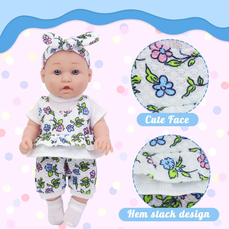 Ecore Fun 12 Inch Baby Doll with Clothes and Accessories 16 Pcs Reborn Alive Doll Playset Sets Include 12 Inch Doll 2 Sets of Clothes Headband Soft Socks Tableware  Feeding Bottle  Diapers Nipple - Image 5