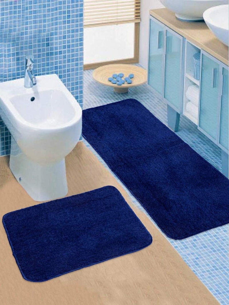 SKIVE Kitchen Supersoft Mats Runner with Anti Skid Backing,Colour Blue Set of 2 (40 x 120 & 40 x 60 cm) - Image 1