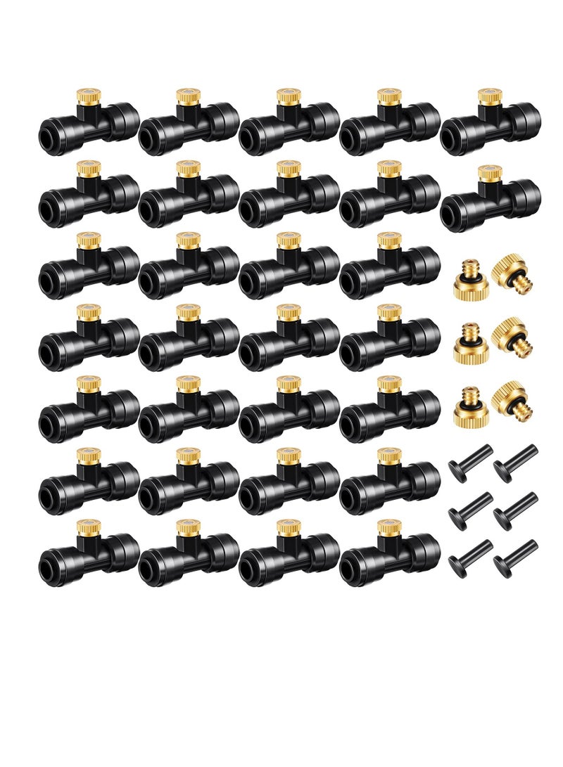 SOLARAE Misting Nozzles, Kit Include Water Misting Nozzle Tees Thread 1/4 Inch and Brass Orifice Nozzle with Black Plug for Outdoor Spray Cooling System (72 Pieces in Total) - Image 1