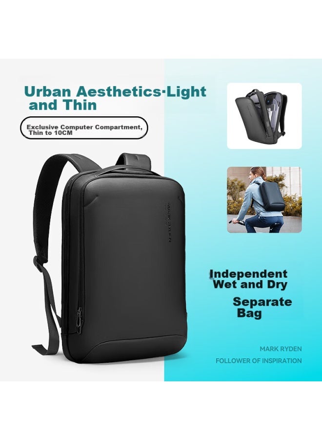 MARK RYDEN Marco Leiden Backpack For Men, Mini Lightweight Laptop Bag, Business Travel Backpack With Wet And Dry Separation, Mr9008 Elegant Black - Image 1