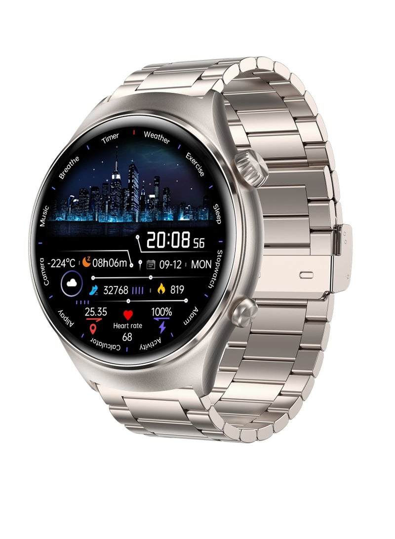 Watch 4 Smart Watch, Comfortable Wireless Charging Smart Bracelet, Comfortable Wrist Worn Health Watch With Titanium Alloy Case, (Silver, Silicone Strap Plus Three Steel Straps)