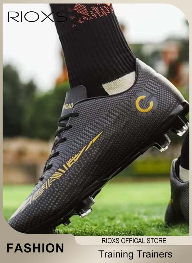 Soccer Cleats, Youth Spikes Track Trainers Boys Soccer Shoes, Low-Tops Athletic Turf Spikes Shoes for Men, Professional Soccer Shoes Low Top Sneaker, Outdoor Indoor Cleats Football Shoes for Teens, Breathable Lace-Up Trainers for Baseball Lacrosse Football, Training Sneaker for Racing Running Jumping, Athlesiure Shoes Black Footwear