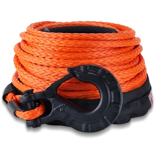TYT Synthetic Winch Rope 3/8" X 92' with Hook, 27000LBS Synthentic Winch Cable Kit with Protective Sleeve for 4WD Off Road Vehicle Truck SUV Jeep (Orange) - Image 1