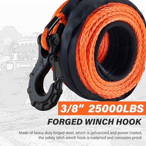 TYT Synthetic Winch Rope 3/8" X 92' with Hook, 27000LBS Synthentic Winch Cable Kit with Protective Sleeve for 4WD Off Road Vehicle Truck SUV Jeep (Orange) - Image 5
