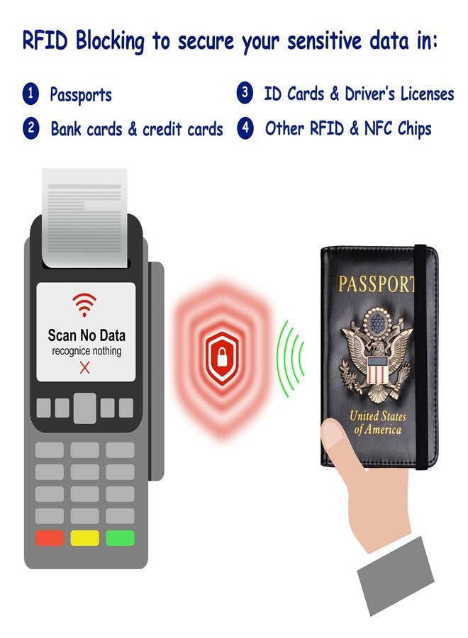 TOURSUIT حافظة جواز سفر وبطاقة تطعيم بتقنية RFID من TOURSUIT، غطاء لحفظ وثائق السفر، محفظة جلدية أنيقة للنساء مع فتحة لحماية بطاقة التطعيم (أسود)، أسود، بإبزيم - Image 5