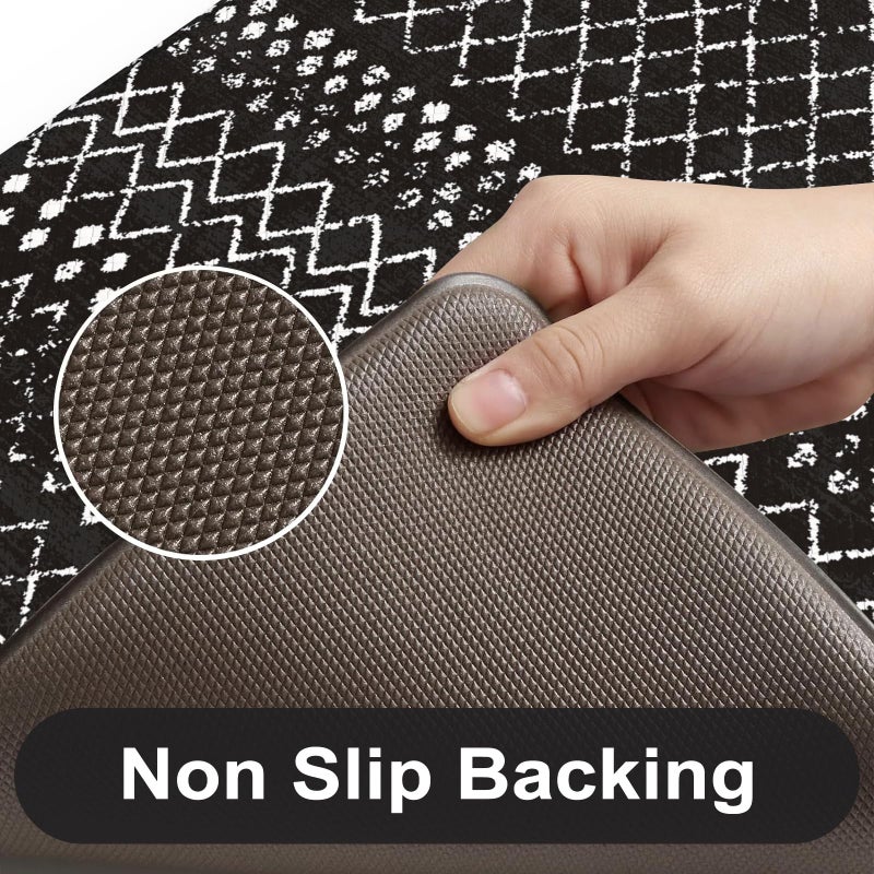 KIMODE Anti Fatigue Mats for Kitchen Floor 17"x47"+17"x29", Black Boho Kitchen Rugs Sets of 2, Cushioned Kitchen Floor Mats, Non Slip Standing Mats for Sink Laundry Office Desk - Image 4