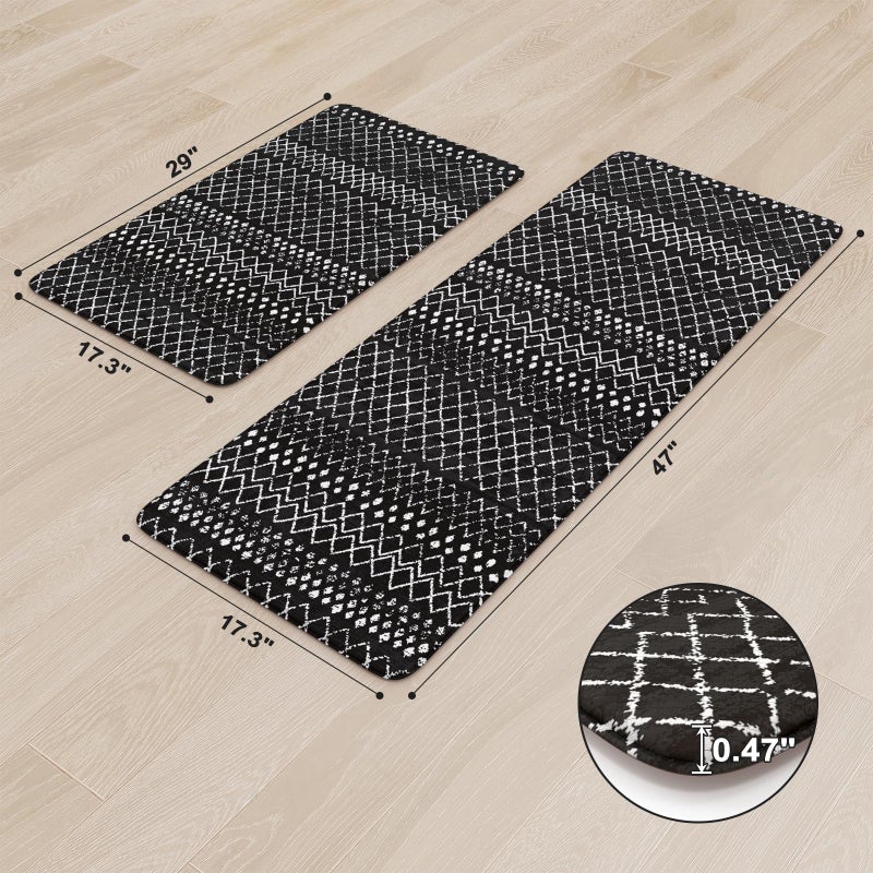 KIMODE Anti Fatigue Mats for Kitchen Floor 17"x47"+17"x29", Black Boho Kitchen Rugs Sets of 2, Cushioned Kitchen Floor Mats, Non Slip Standing Mats for Sink Laundry Office Desk - Image 3