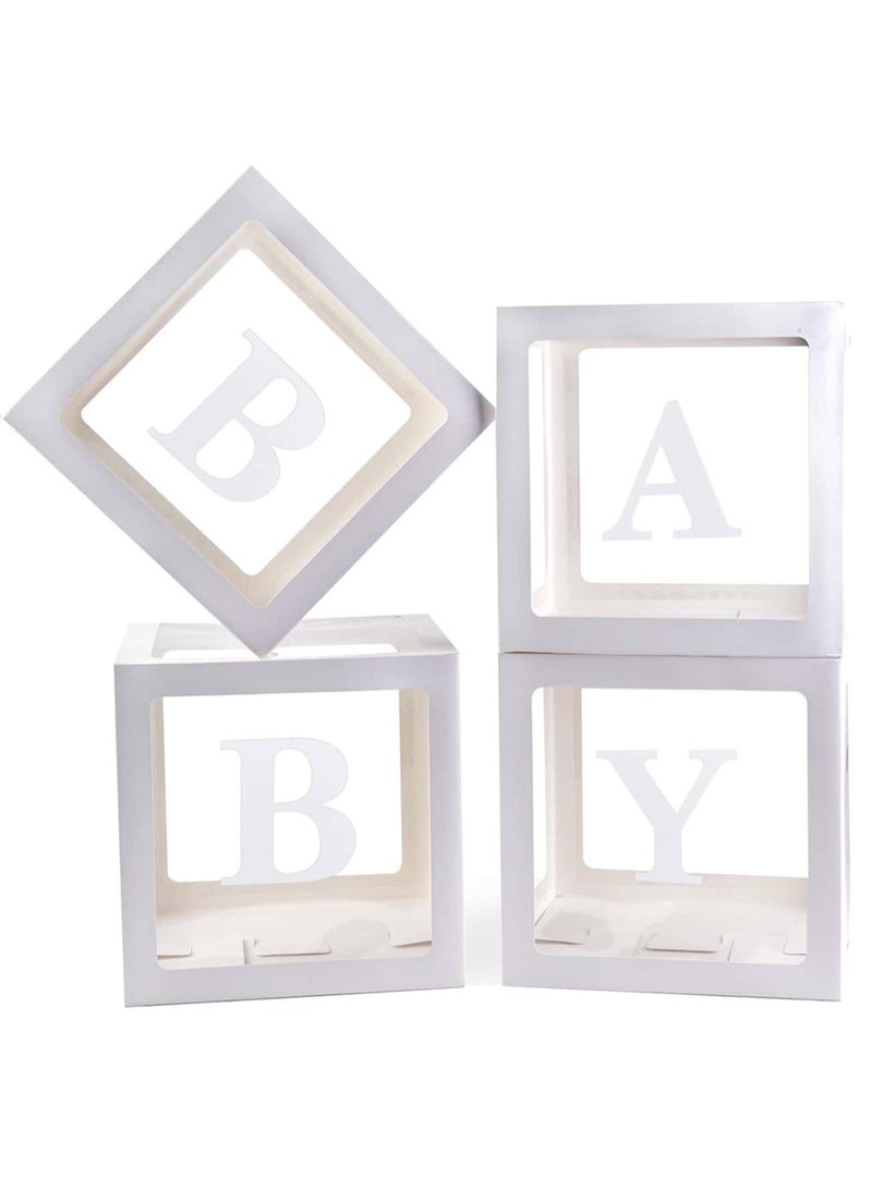 صناديق أطفال مع حروف، 4 بالونات شفافة للكشف عن جنس الطفل، أعياد الميلاد، حفلات الزفاف، حفلات استقبال المولود (أبيض) - Image 1
